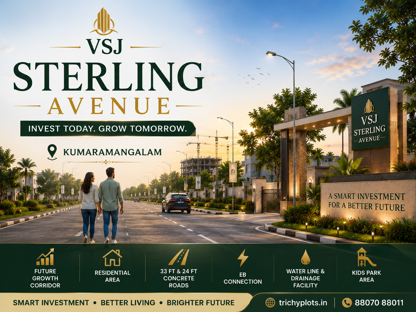 VSJ Sterling Avenue by VSJ City Properties - DTCP & RERA Approved Residential Plots on Kumaramangalam – KK Nagar Ring Road, Trichy