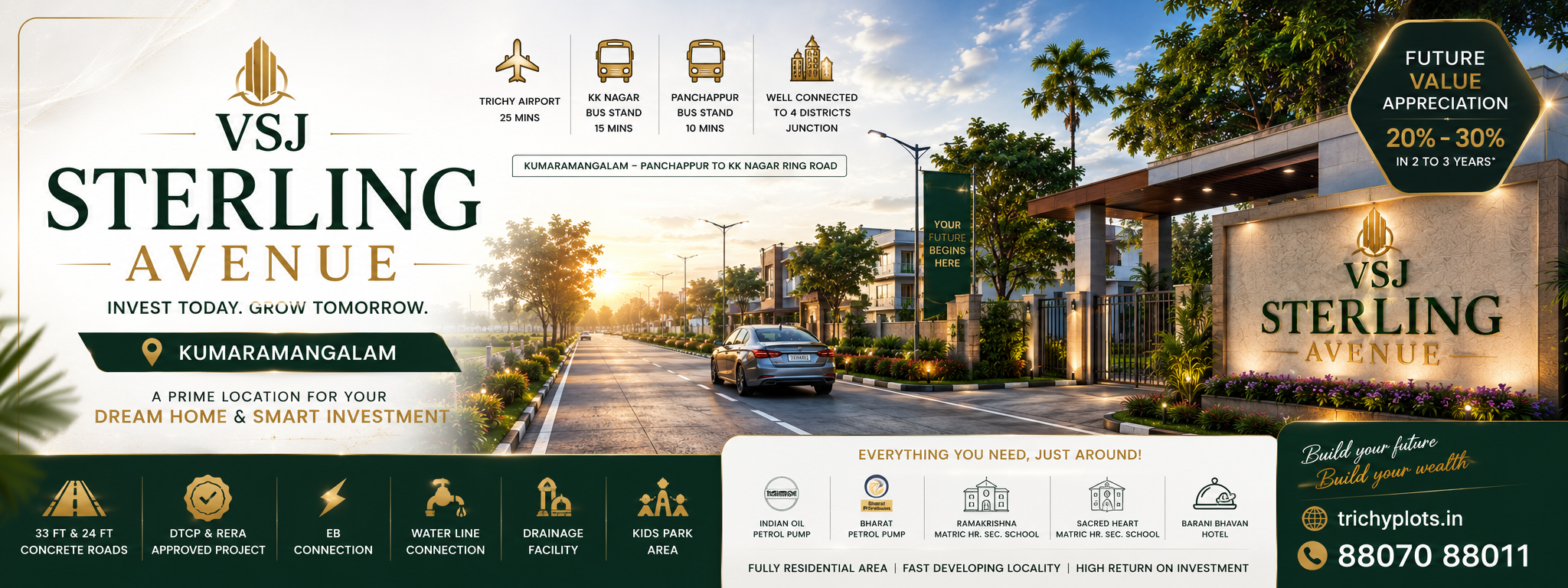 VSJ Sterling Avenue – DTCP & RERA Approved Residential Plots on Kumaramangalam – Panjappur to KK Nagar Ring Road, Trichy | VSJ City Properties gallery